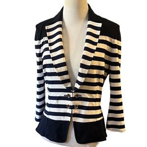WHITE HOUSE BLACK MARKET NAUTICAL KNIT JACKET NAVY BLUE WHITE SZ 6 NEW WITH TAGS